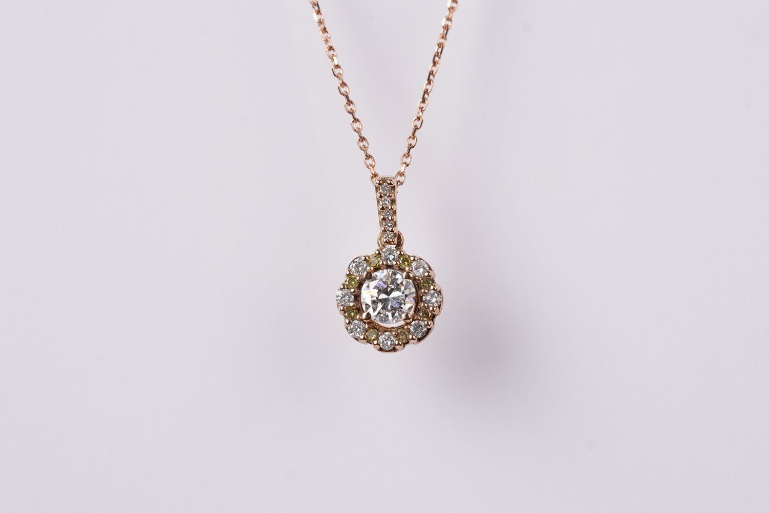VATT- 14KR 3.40g 1.10ctw (.65ctr) H/SI1 Diamond Halo Pendant 18&quot;