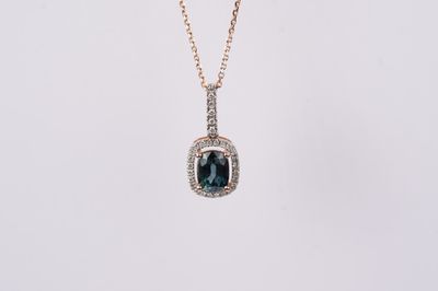 BNEX- 14KR 3.50g 1.79ctw (1.62ctr) Sapphire &amp; Diamond Halo Pendant 18&quot;