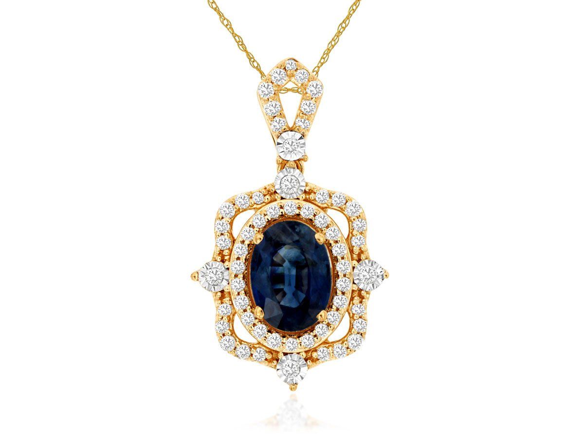 RDIX- 14KY 3.00g 1.25ctw Sapphire &amp; Diamond Halo Fashion Pendant 18&quot;