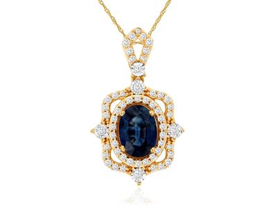 RDIX- 14KY 3.00g 1.25ctw Sapphire &amp; Diamond Halo Fashion Pendant 18&quot;