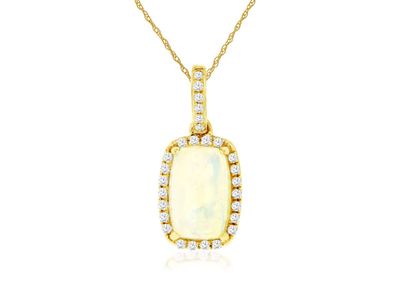 NTI- 14KY 1.55g 1.11ctw (1.00ctr) Opal &amp; Diamond Halo Pendant 18&quot;