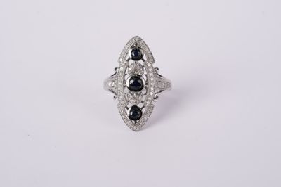 14KW 6.7g .92ctw Sapphire &amp; Diamond Vintage Inspired Ring (size 7)