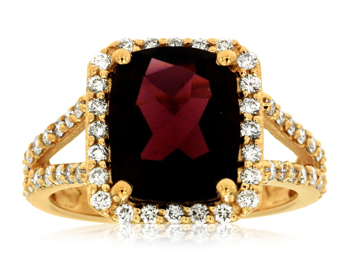 VARD- 14KY 4.82g 5.70ctw (4.70ctr) Garnet &amp; Diamond Halo Fashion Ring (size 7)
