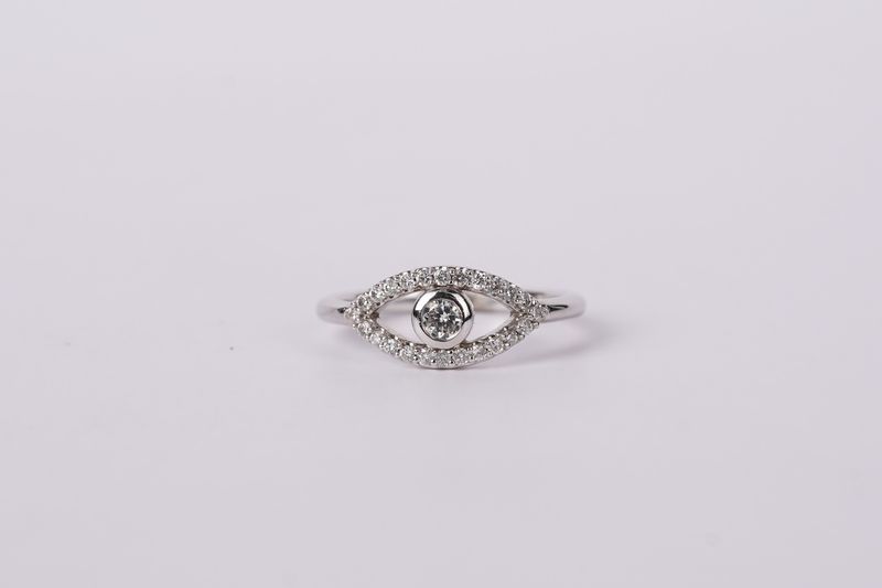 14KW 3.1g .50ctw (.25ctr) Diamond Evil Eye Ring (size 7)