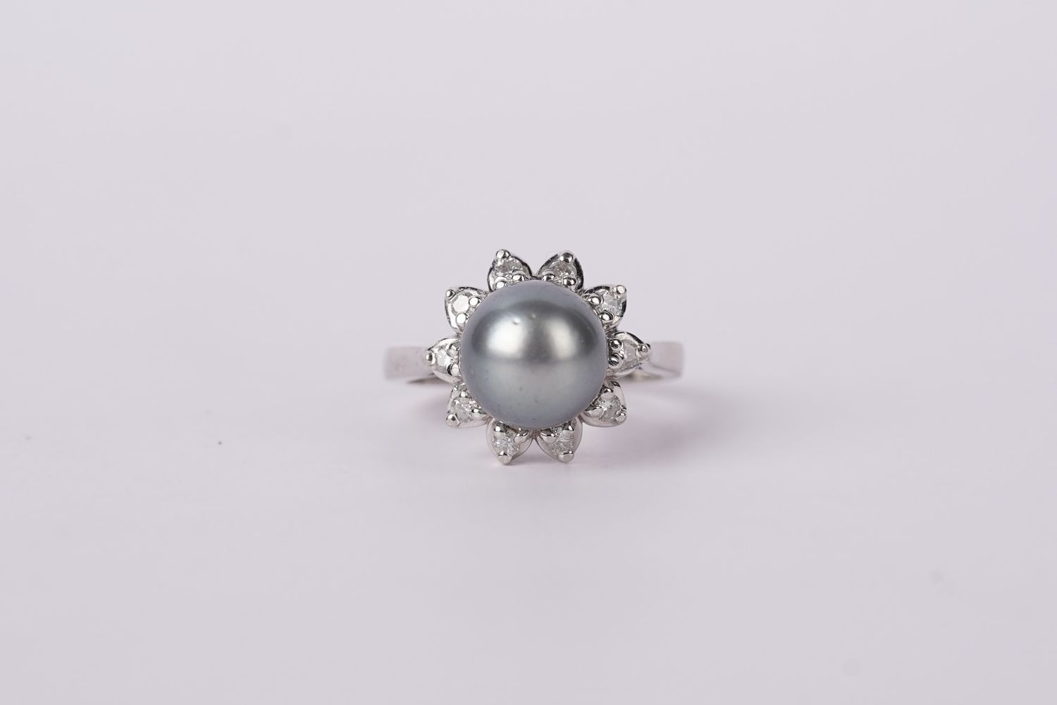 DITX- 14KW 6.25g .30ctw 10mm Tahitian Pearl Halo Ring (size 6.75)