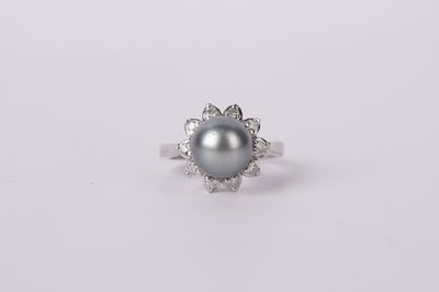 DITX- 14KW 6.25g .30ctw 10mm Tahitian Pearl Halo Ring (size 6.75)