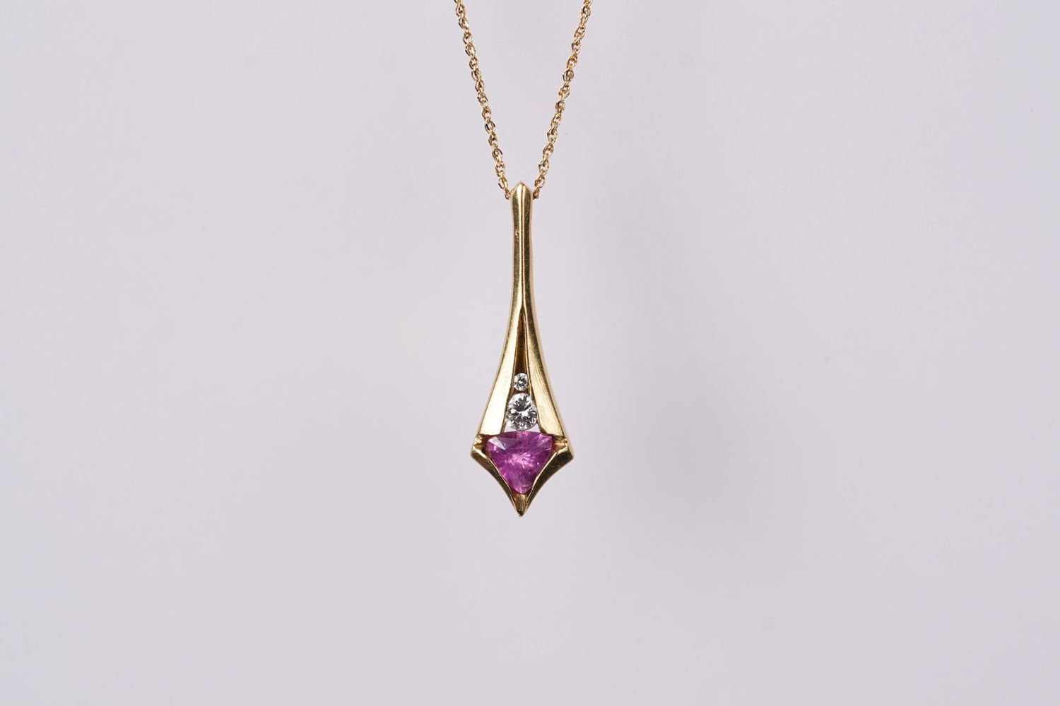 DTTX- 14KY 3.22g .63ctw Sapphire &amp; Diamond Fashion Pendant 18&quot;