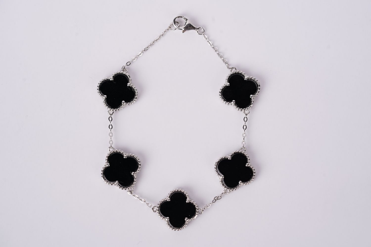 AE- Sterling Silver Black Onyx Alhambra Bracelet 7&quot;