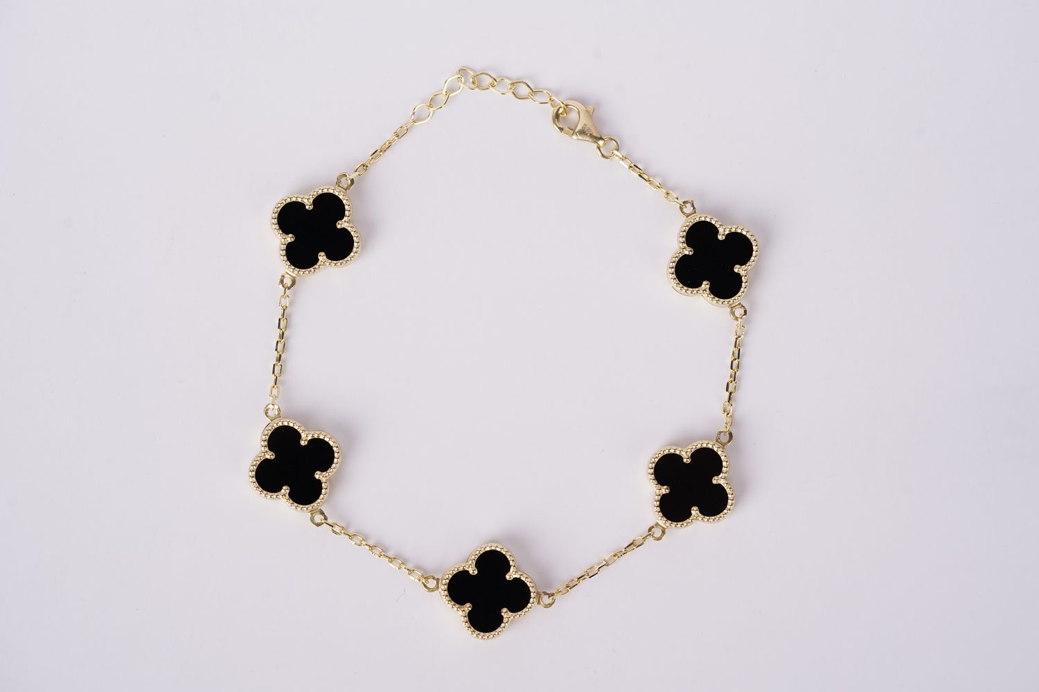 ABE- 14KY 5.03g Black Onyx Alhambra Bracelet 8&quot;