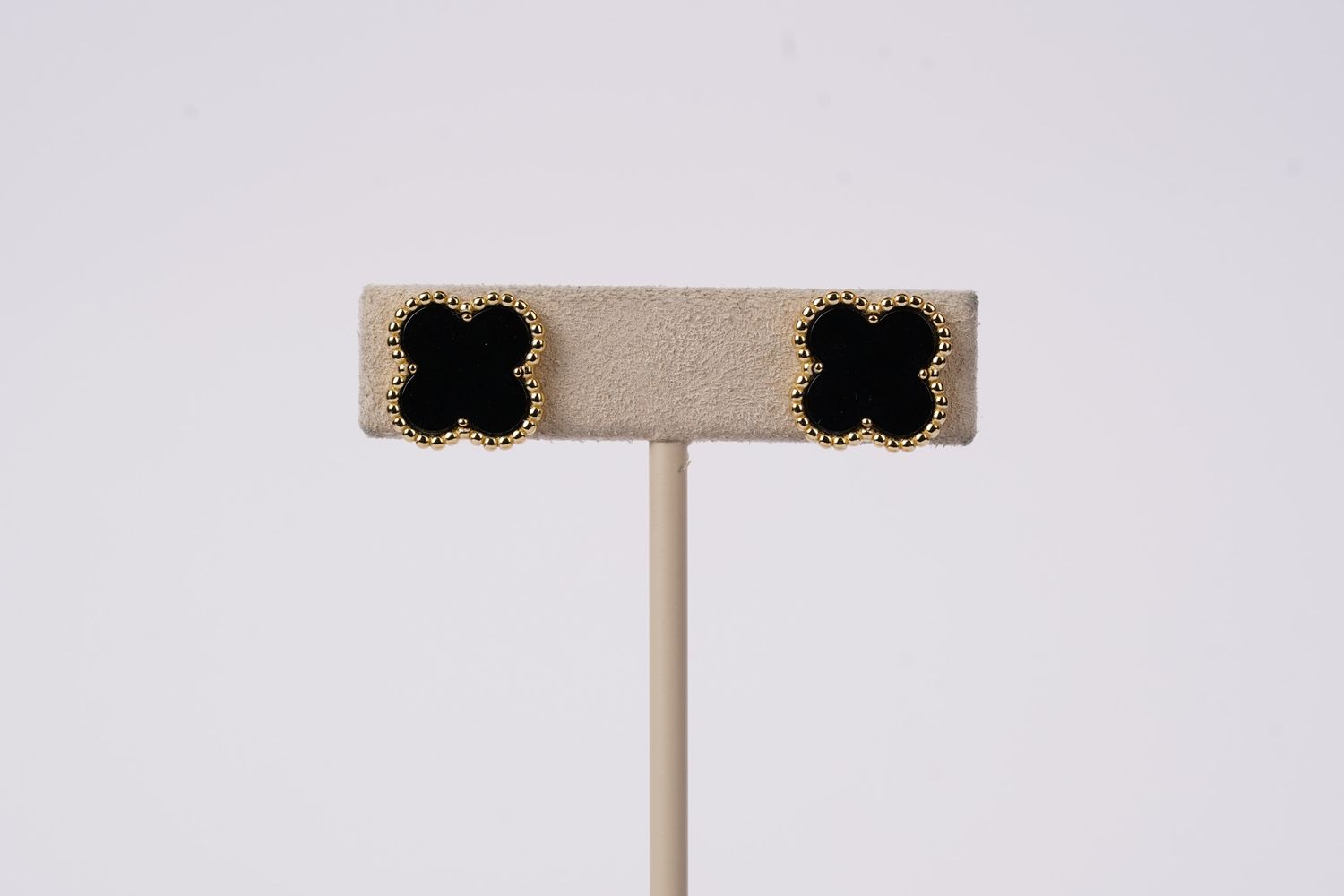 VV- Gold Plated Sterling Silver Black Onyx Alhambra Earrings
