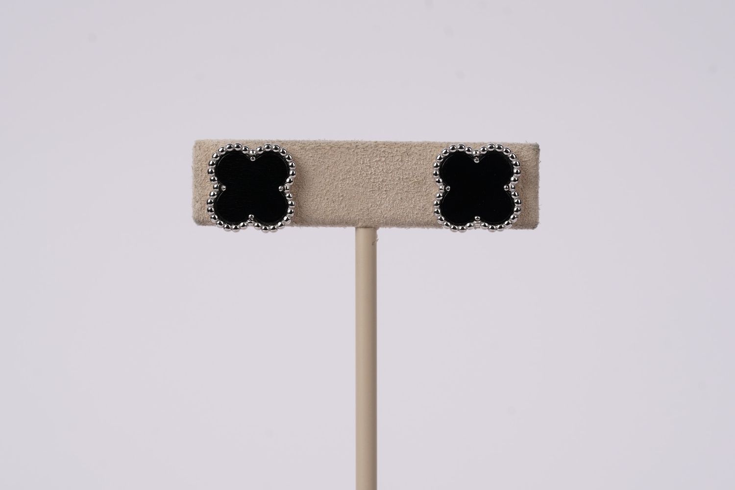 VV- Sterling Silver Black Onyx Alhambra Earrings