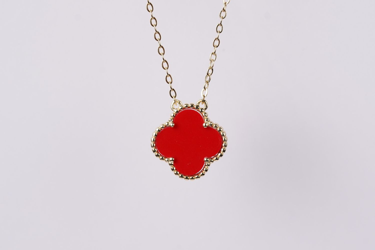 VT- Gold Plated Sterling Silver Red Alhambra Pendant 18&quot;