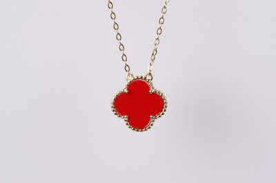 VT- Gold Plated Sterling Silver Red Alhambra Pendant 18&quot;