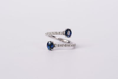 AID-14KW 2.7g 1.36ctw Sapphire &amp; Diamond Bypass Ring (size 7)
