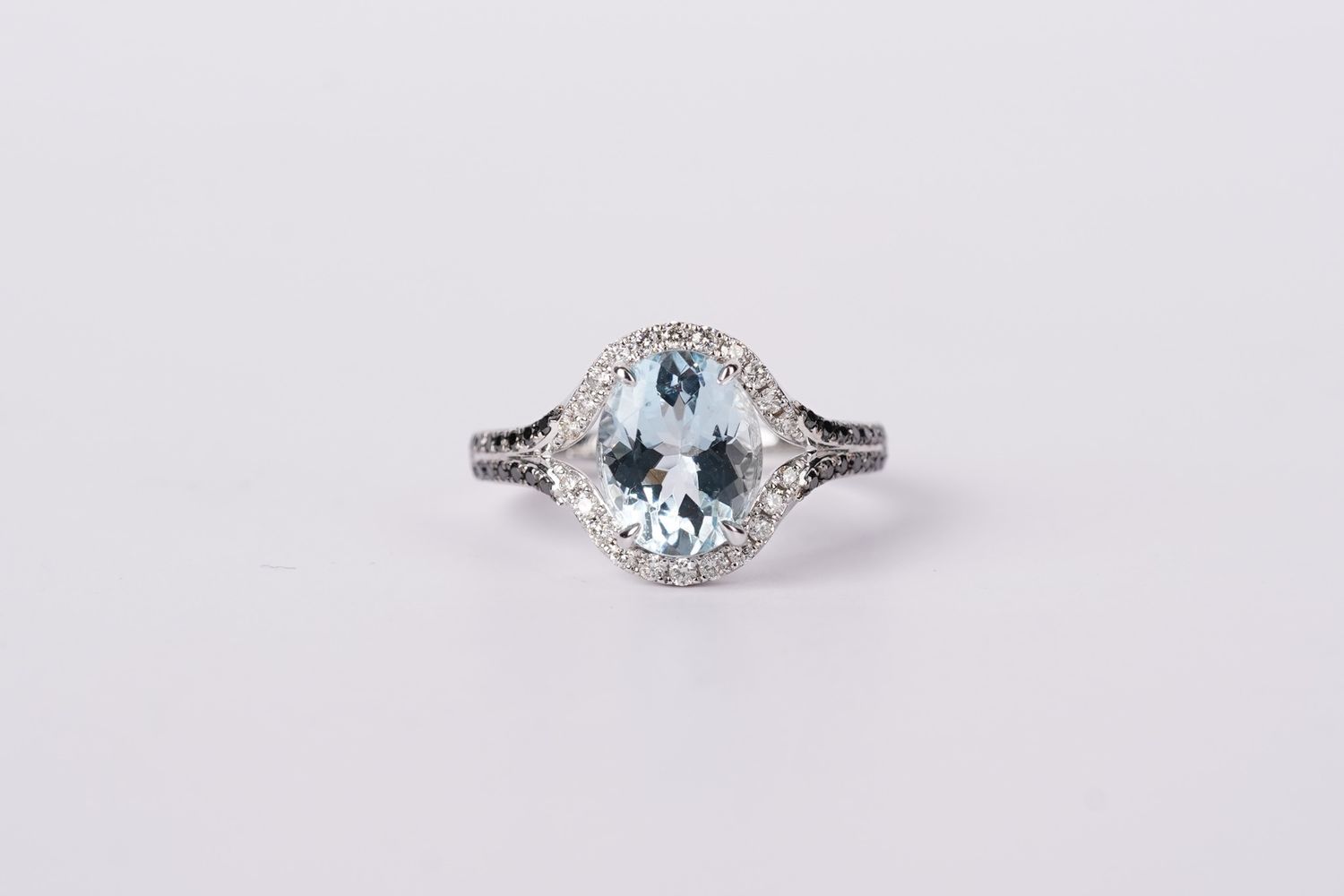 ELLX- 14KW 3.97g 2.79ctw (2.39ctr) Aquamarine &amp; Diamond Fashion Ring (size 7)