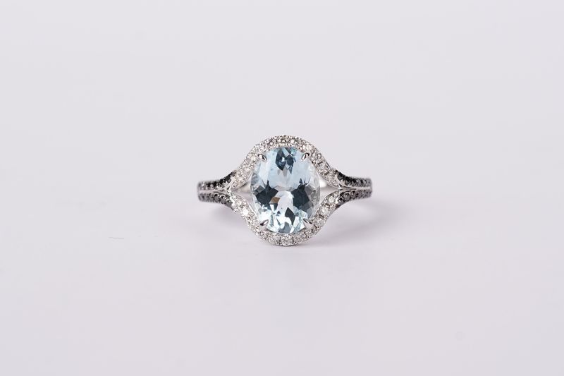 ELLX- 14KW 3.97g 2.79ctw (2.39ctr) Aquamarine &amp; Diamond Fashion Ring (size 7)