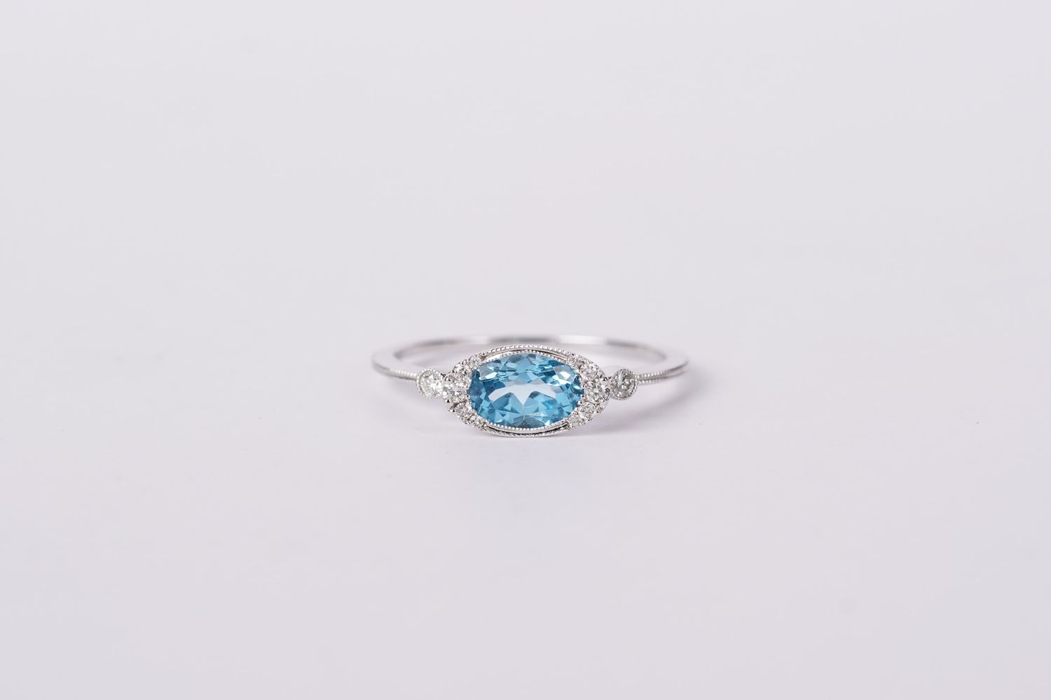 VEEX- 14KW 1.50g 1.05ctw (.95ctr) Blue Topaz &amp; Diamond Fashion Ring (size 7)