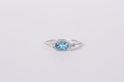VEEX- 14KW 1.50g 1.05ctw (.95ctr) Blue Topaz &amp; Diamond Fashion Ring (size 7)