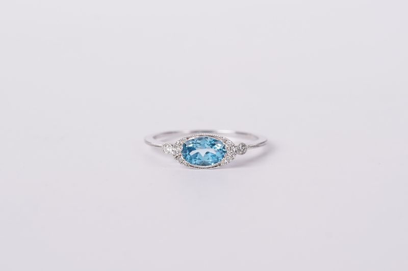 VEEX- 14KW 1.50g 1.05ctw (.95ctr) Blue Topaz &amp; Diamond Fashion Ring (size 7)