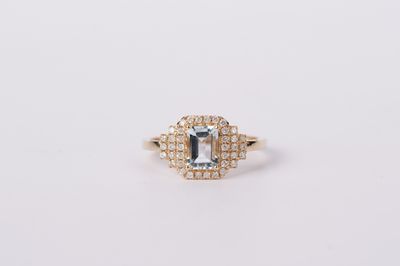 NNEX- 14KY 2.30g 1.20ctw (.90ctr) Aquamarine &amp; Diamond Fashion Ring (size 7)