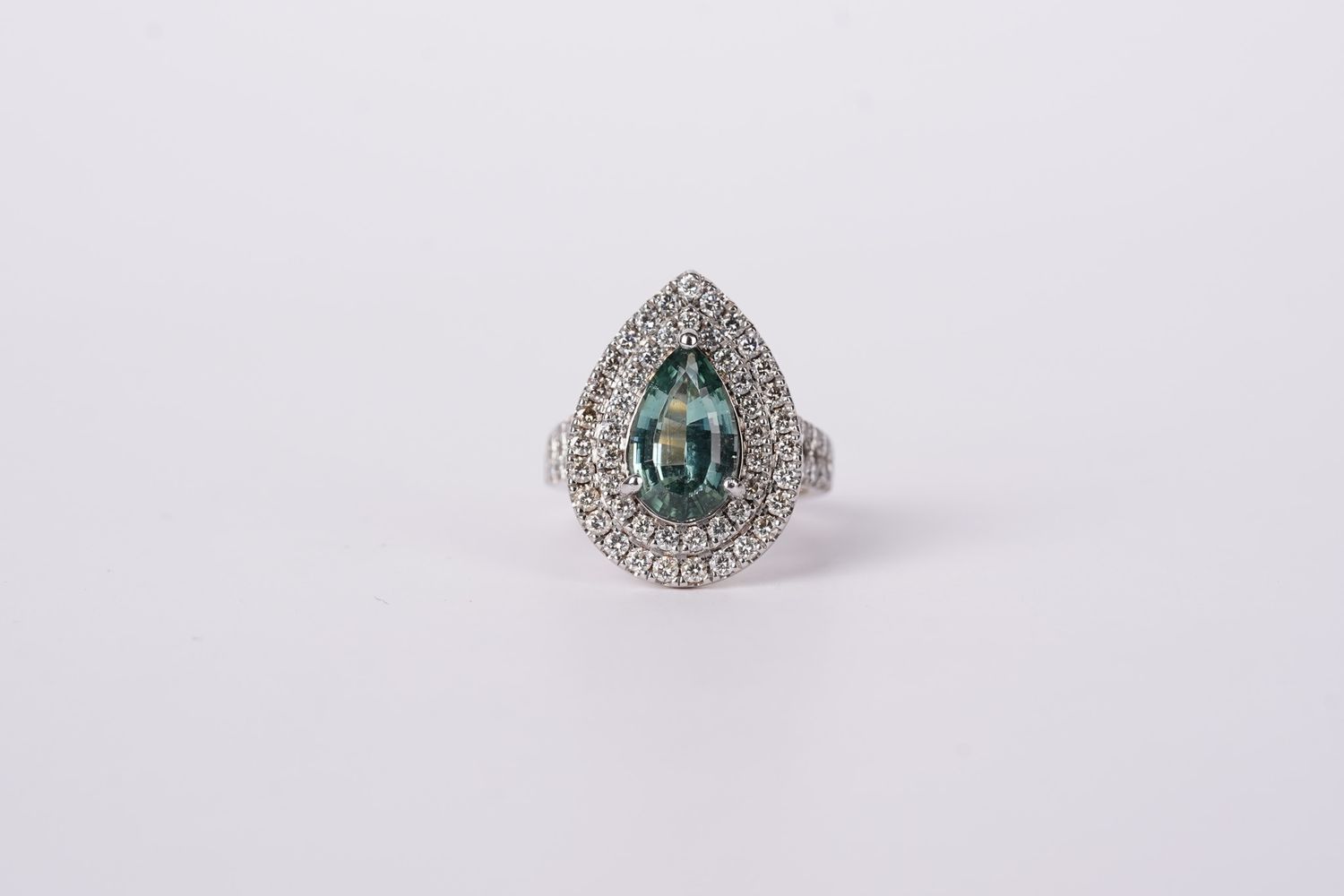 VABT- 18KW 5.22ctw (3.32ctr) Tourmaline &amp; Diamond Double Halo Fashion Ring 9.55g (size 7)
