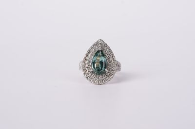 VABT- 18KW 5.22ctw (3.32ctr) Tourmaline &amp; Diamond Double Halo Fashion Ring 9.55g (size 7)