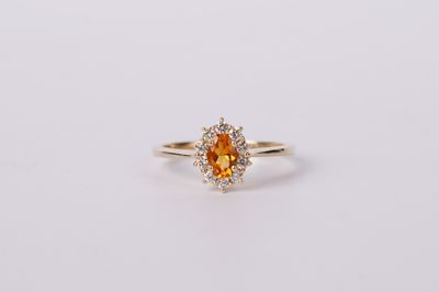 ALIX- 14KY 2.50g .70ctw (.40ctr) Citrine &amp; Diamond Halo Fashion Ring (size 7)