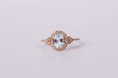 AAL- 14KR 1.90g 1.35ctw (1.15ctr) Aquamarine &amp; Diamond Fashion Ring (size 7)