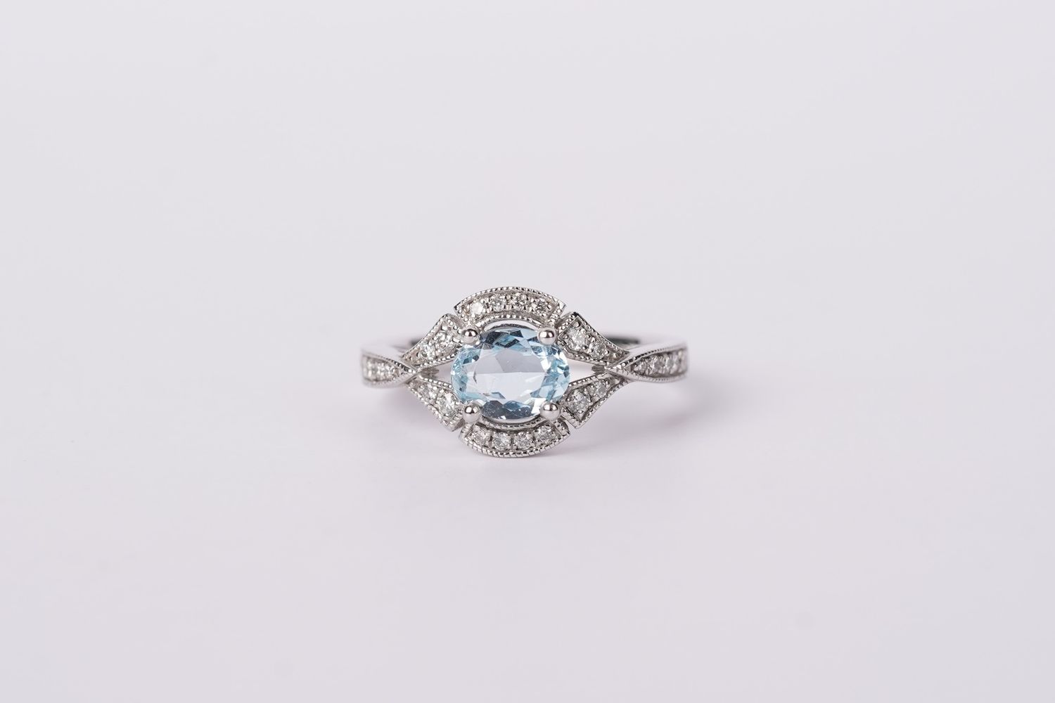 RDTX-Platinum 6.67g 1.21ctw (.95ctr) Aquamarine &amp; Diamond Fashion Ring (size 7)