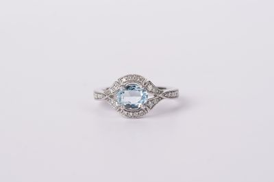 RDTX-Platinum 6.67g 1.21ctw (.95ctr) Aquamarine &amp; Diamond Fashion Ring (size 7)