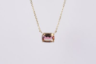 DAT- 14KY 2.49g 1.70ct Strawberry Lemonade Tourmaline Solitaire Pendant 16-18&quot;