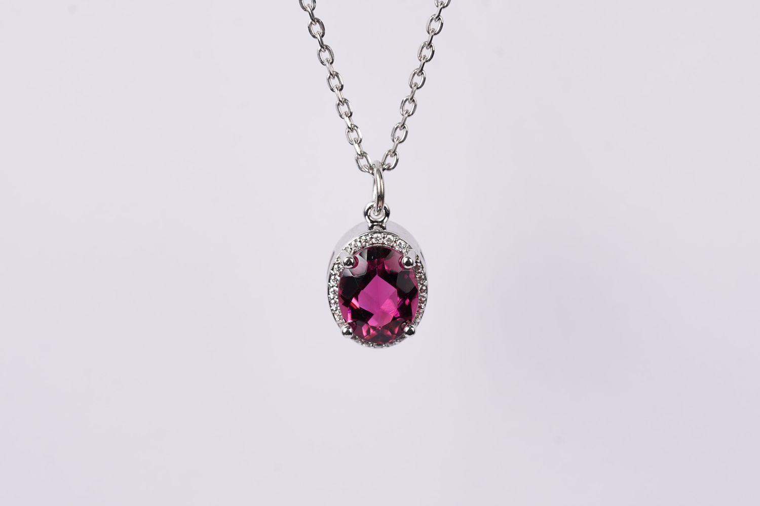 DDTX- 14KW 4.2g 1.80ctw (1.72ctr) Tourmaline &amp; Diamond Halo Pendant 16-18&quot;