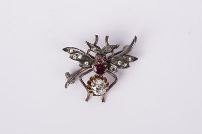 VDET- 10KW/Sterling 4.43g 2.00ctw Ruby &amp; Diamond Vintage Brooch