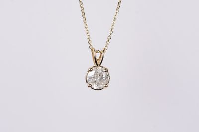 DTTX- 14KY 1.07ct H/I2 Round Diamond Solitaire Pendant 16-18&quot;
