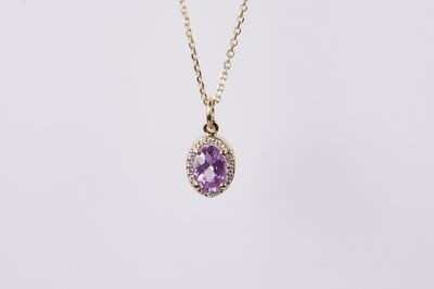 EDTX- 14KY 2.7g 1.00ctw (.90ctr) Sapphire &amp; Diamond Halo Pendant 16-18&quot;