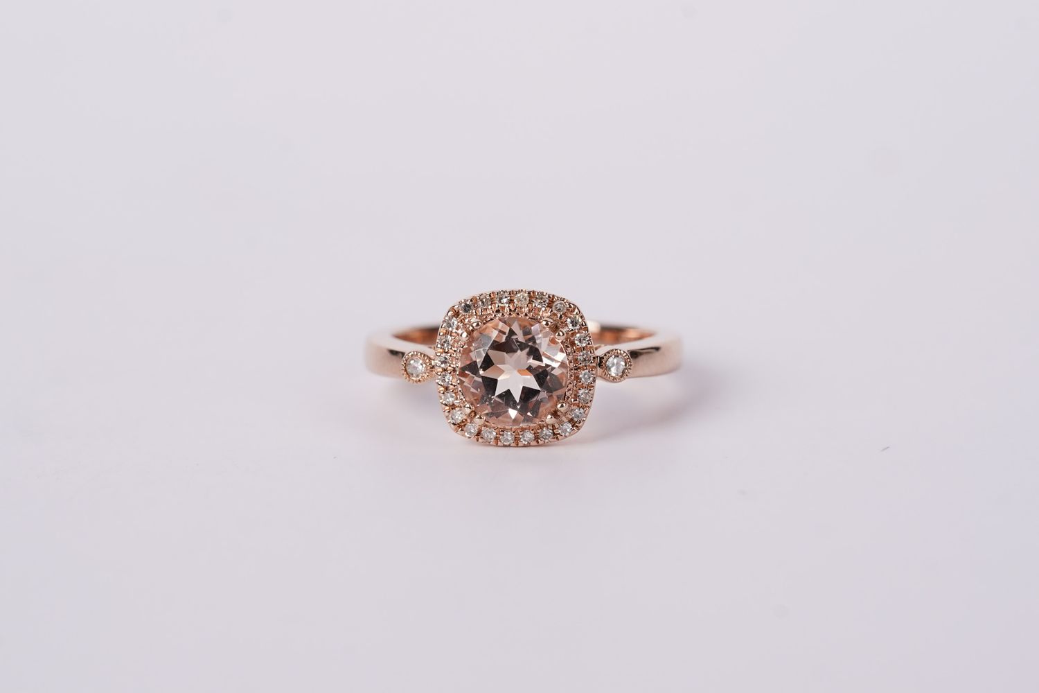 ALT- 14KR 3.78g 1.26ctw (1.12ct) Morganite &amp; Diamond Halo Ring (size 7)