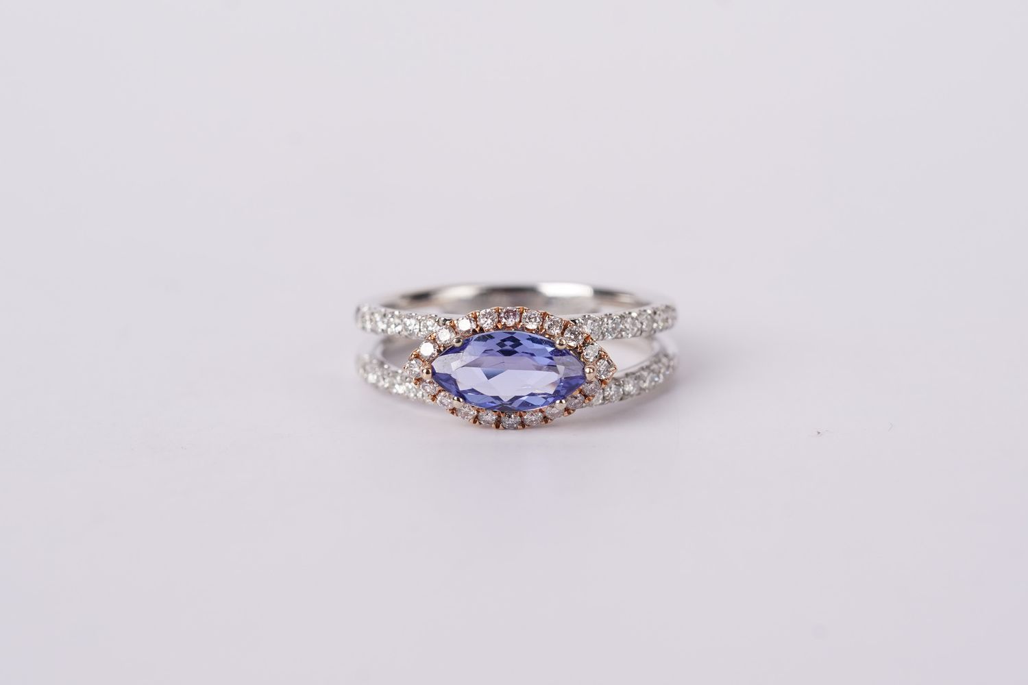 LTT- 18KWR 4.61g 1.59ctw (1.10ctr) Tanzanite &amp; Diamond Halo Fashion Ring (size 6.5)