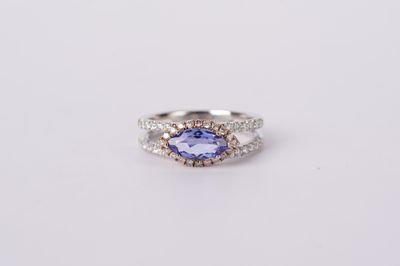 LTT- 18KWR 4.61g 1.59ctw (1.10ctr) Tanzanite &amp; Diamond Halo Fashion Ring (size 6.5)