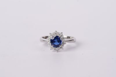 VVTT- Platinum 4.73g 1.63ctw (1.18ctr) Round Blue Sapphire Halo Fashion Ring (size 6.5)