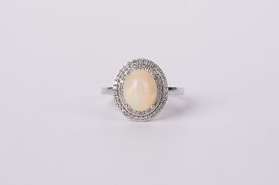 DVNX- 14KW 3.50g 2.24ctw (1.90ctr) Opal &amp; Diamond Halo Fashion Ring (size 7)
