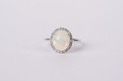 NAEX- 14KY 2.70g 2.44ctw (2.15ctr) Opal &amp; Diamond Halo Fashion Ring (size 7)
