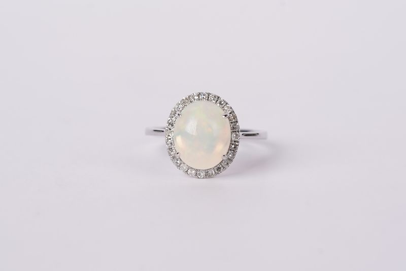 NAEX- 14KY 2.70g 2.44ctw (2.15ctr) Opal &amp; Diamond Halo Fashion Ring (size 7)