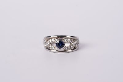 DNLX-14KW 5.5g .95ctw (.40ctr) Sapphire &amp; Diamond Fashion Ring (size 7)