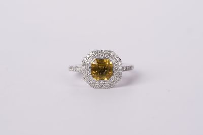 14KW 6.4g 1.40ctw (1.00ctr) Yellow Sapphire &amp; Diamond Double Halo Ring (size 4.75)