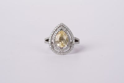 VATT- 14KW 6.89g 3.82ctw (3.27ctr) Sapphire &amp; Diamond Double Halo Fashion Ring (size 6)