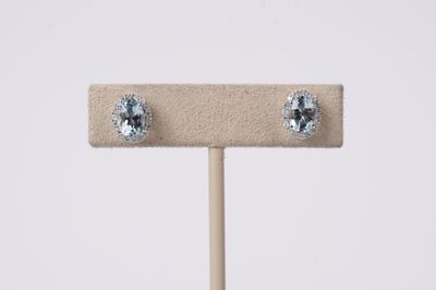 ALT- 14KW 1.66g 1.83ctw Aquamarine &amp; Diamond Halo Earrings