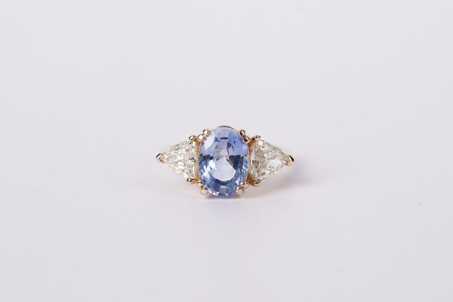 NTBA- 14KY 4.28g 4.29ctw (3.59ctr) Sapphire &amp; Diamond Three Stone Fashion Ring (size 6)