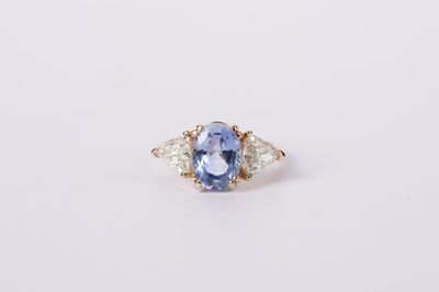 NTBA- 14KY 4.28g 4.29ctw (3.59ctr) Sapphire &amp; Diamond Three Stone Fashion Ring (size 6)
