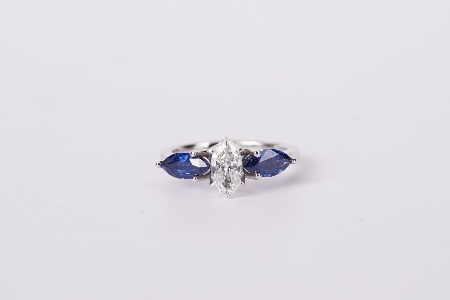 VEET- 14KW 2.23g 1.82ctw (.55ctr) Marquise Diamond &amp; Sapphire Fashion Ring (size 6)