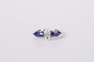 VEET- 14KW 2.23g 1.82ctw (.55ctr) Marquise Diamond &amp; Sapphire Fashion Ring (size 6)